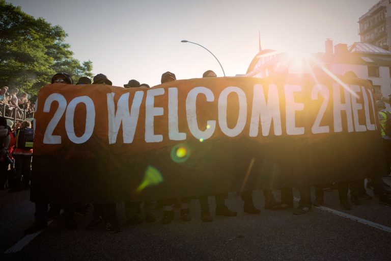 Hafenstraße während des G20 Gipfels 2017 in Hamburg.